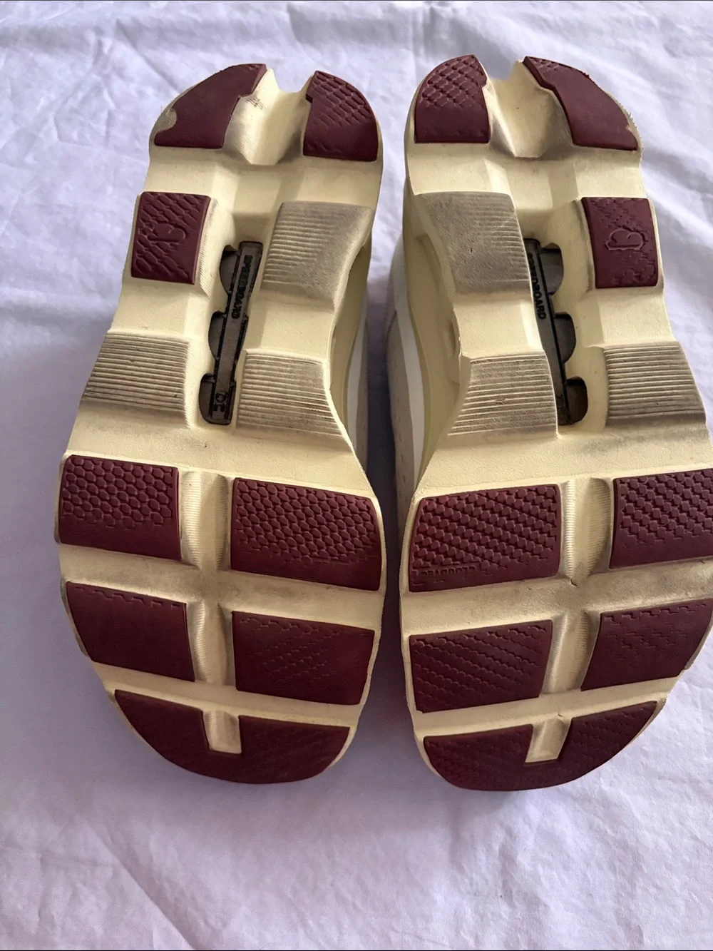 On Running Cloudmonster Sneakers in Cream with Yellow and Maroon Accents